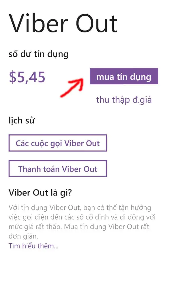 15 - Hướng dẫn cách nạp tiền - mua tín dụng cho Viber Out