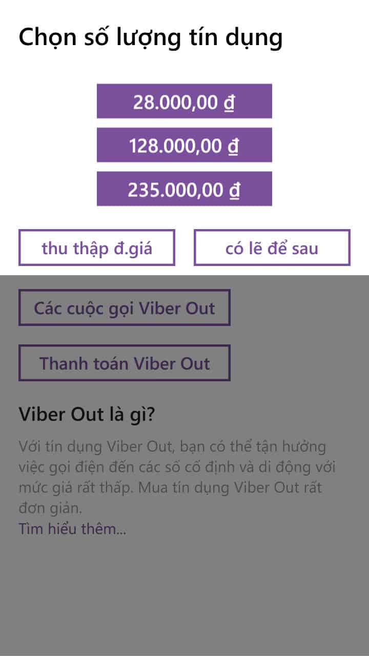 16 - Hướng dẫn cách nạp tiền - mua tín dụng cho Viber Out