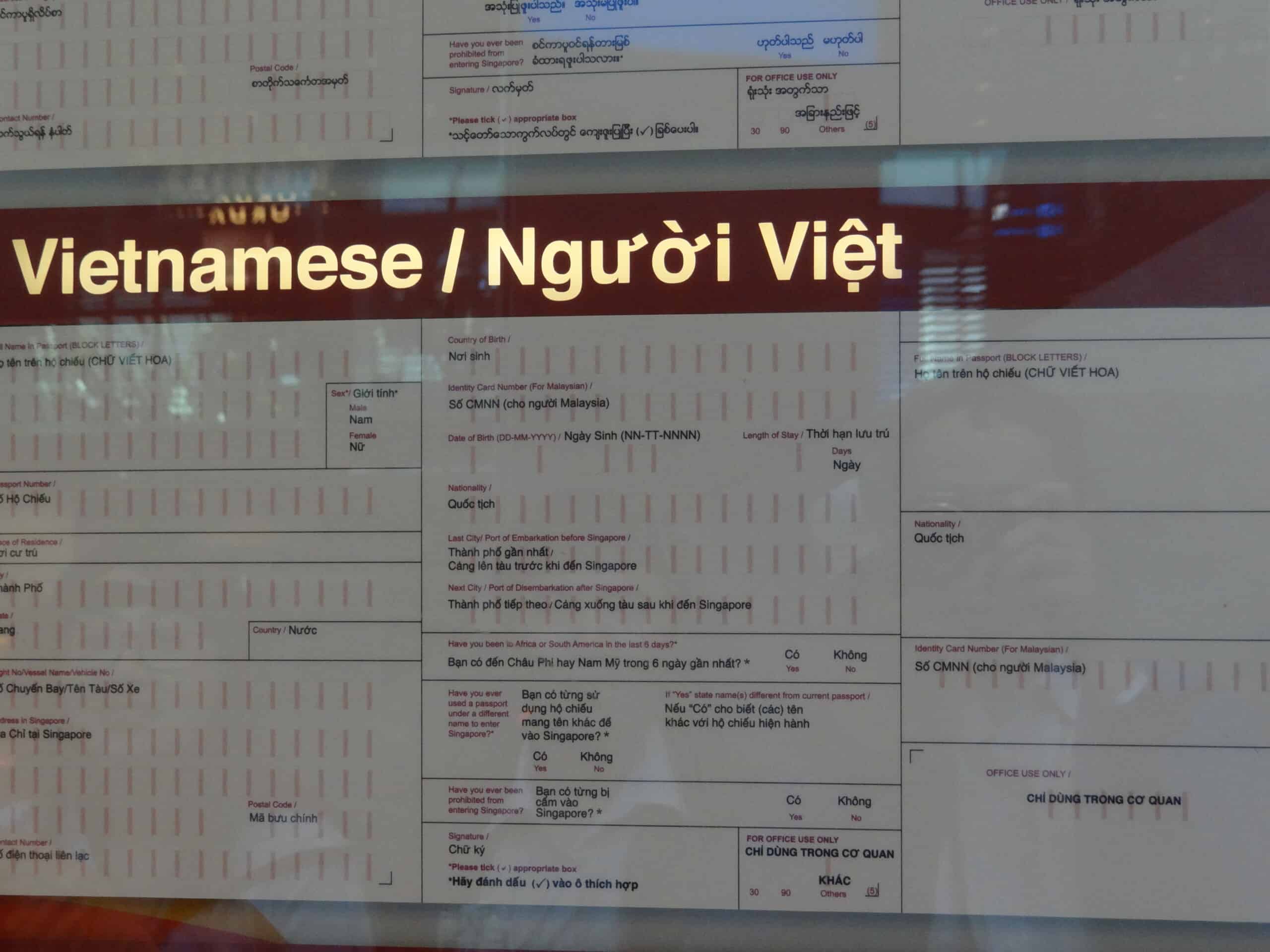 15 - Hướng dẫn điền tờ khai nhập cảnh Singapore cho người Việt Nam