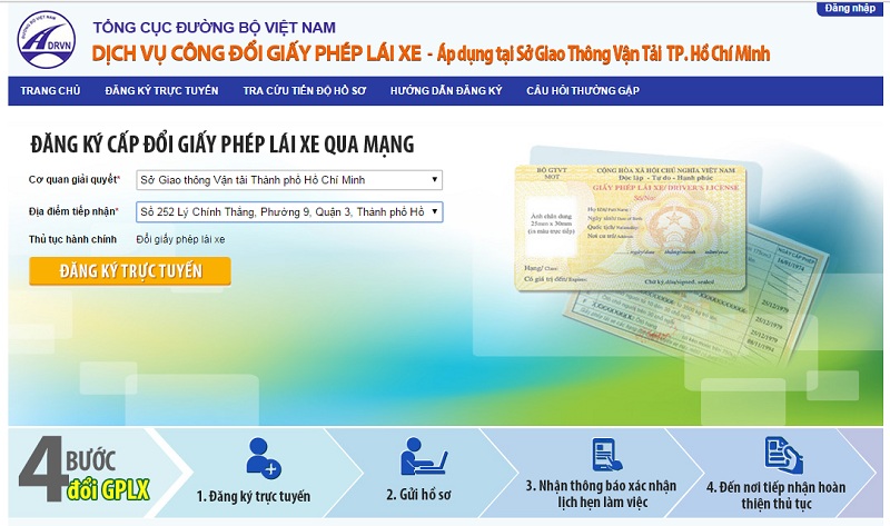 Đăng ký đổi giấy phép lái xe trực tuyến online qua mạng ở tại TPHCM